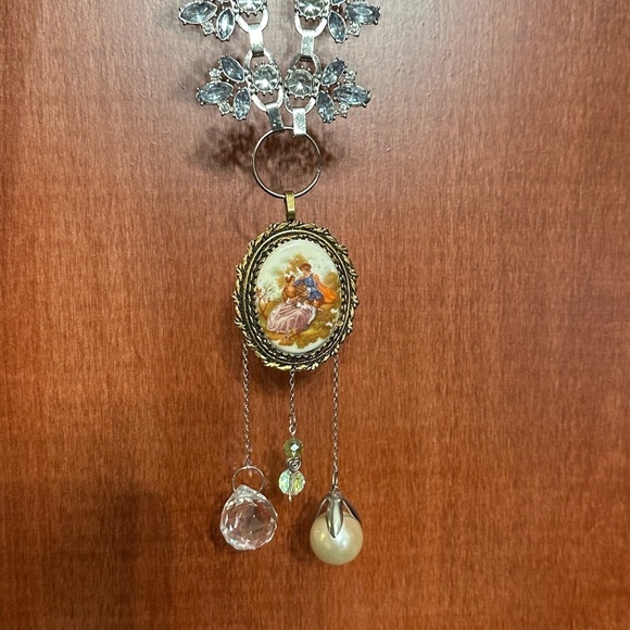 OOAK Assemblage Art Cameo Pendant Victorian Lovers Necklace Repurposed Vintage - Picture 11 of 11